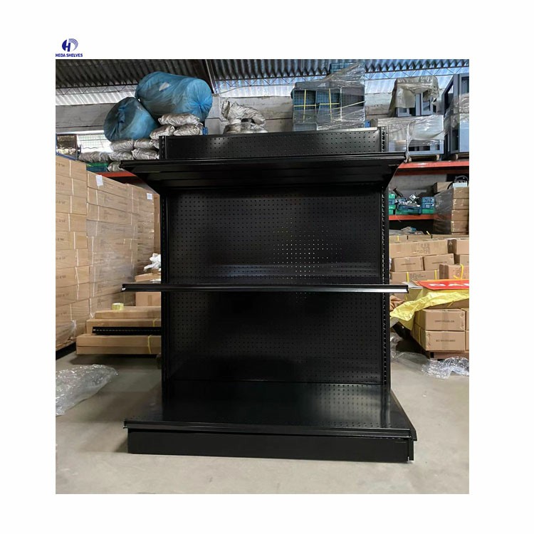 Double-sided Lozier gondola shelving